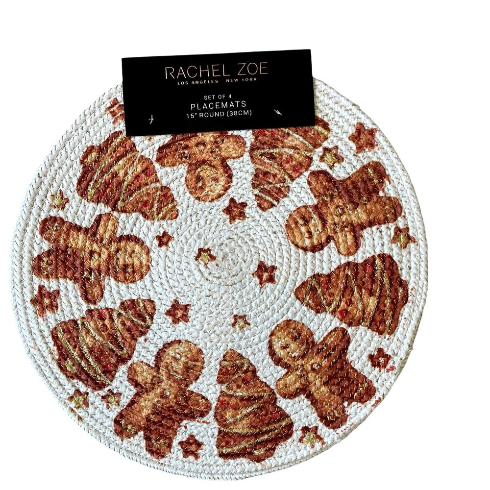 Rachel Zoe Christmas GINGERBREAD Placemat 15in Set of 4 Holiday Home Decor New